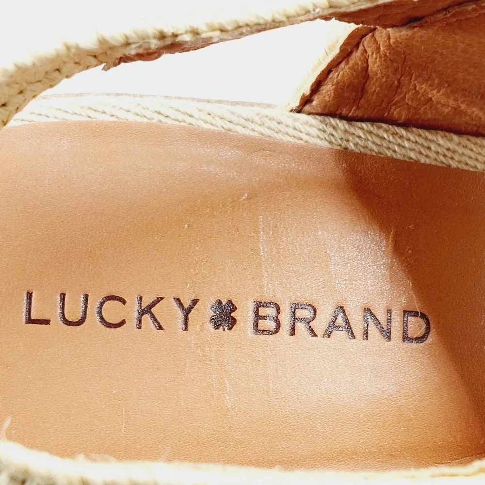 New Lucky Brand Delukah Dark Natural Wedge Heel Slingback Platform Sandals H814 - Picture 10 of 13